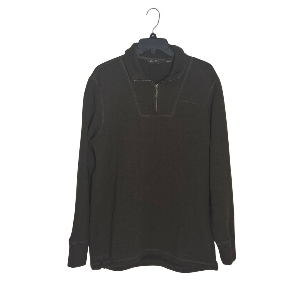 Eddie Bauer Mens Brown Quarter Zip Pullover Fleece Sweater Top L